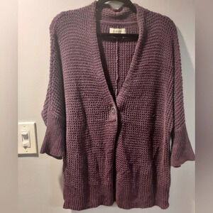 Sonoma Life+Style Knitted Purple Open Front Button Cardigan in Size XL